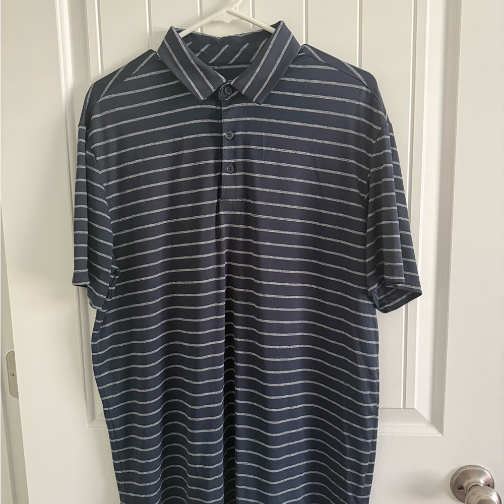 Men's Striped Polo Shirt - Navy Blue